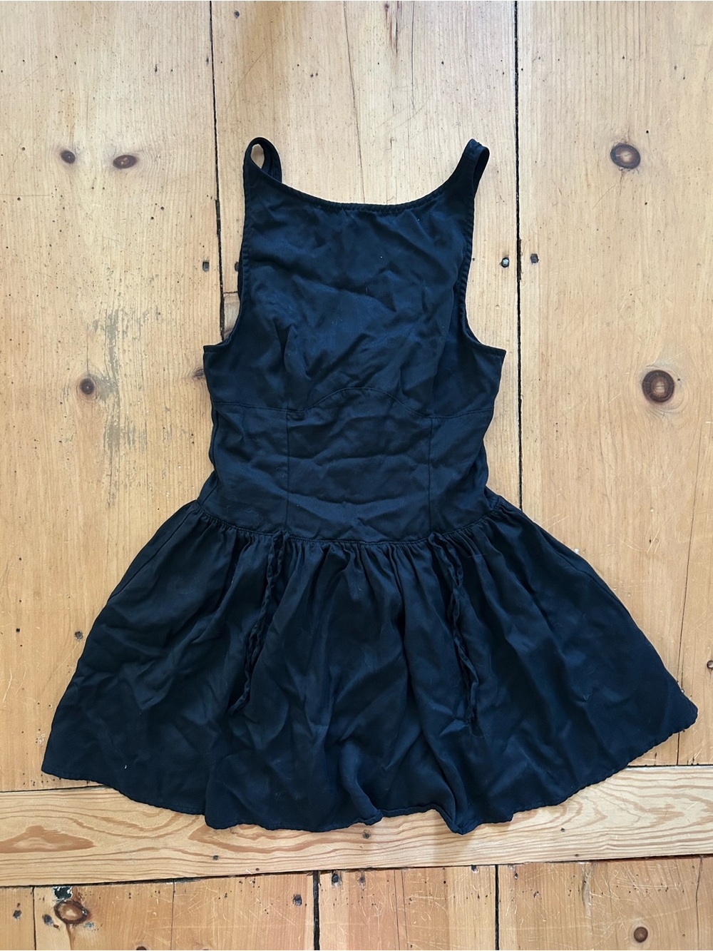 aerie Black Tank Dress with Gathered Skirt